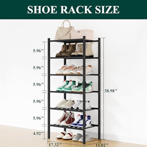 Smiry Bamboo Shoe Rack, 8 Vertical Slats, 6 Tier - 17.3" Wide, Black - Image 2