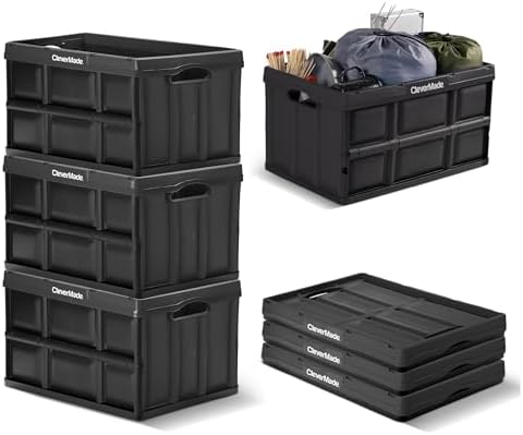CleverMade Collapsible Storage Bins, 62L 3 Pack, 100 lb Stackable, Obsidian by CleverMade