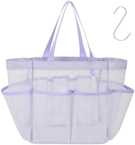 Mesh Shower Caddy Portable - 8 Pockets, S-Hook, Shower Bag for Dorm Camping by F-color