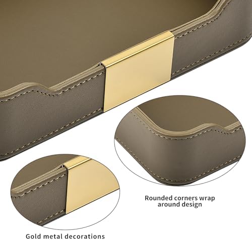 Luxury Leather Valet Tray Desktop Storage Organizer,Bedside Vanity Catchall Tray Nightstand Caddy Holder for Cosmetic,Jewelry,Watch,Keys,Phone,Wallet,Remote Controller,Pen,Olive Green - Image 6
