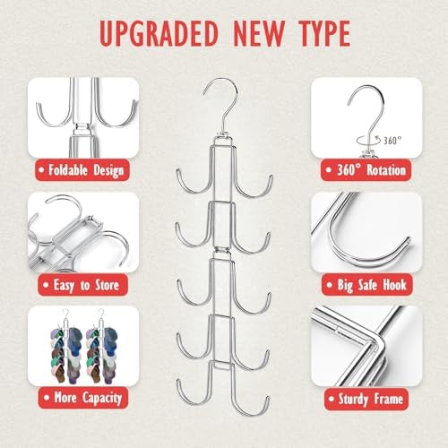 Hat Organizer for Closet: Collapsible Caps Rack with 10 Large Hooks - Image 4
