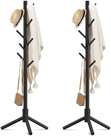 Wooden Coat Rack Free Standing with 8 Hooks 3 Adjustable Coat Tree,2 PCS by Haddockway