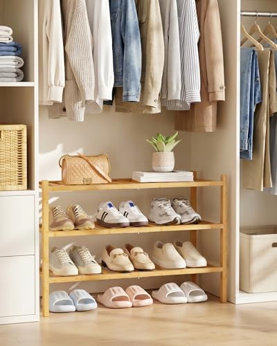 Kitsure Bamboo Wooden Shoe Rack for Closet, 26.8" Wide - 3 Tiers, Natural - Image 2