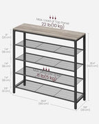 VASAGLE INDESTIC Shoe Rack, Organizer for Closet with 4 Mesh Shelves and Large Top for Bags, Entryway Hallway Shelf, Steel Frame, Industrial, Greige and Black ULBS015B02, 11.8 x 39.4 x 36.4 Inches - Image 3