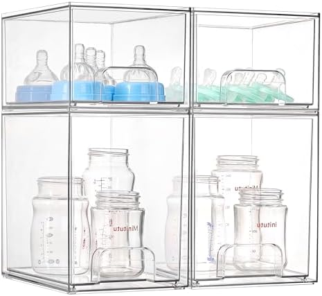 Vtopmart Clear Stackable Storage Drawers Set of 4, Baby Bottle Organizer by Vtopmart