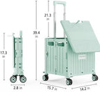 Foldable Utility Cart with Stair Climbing Wheels, Collapsible Rolling Crate with Telescoping Handle, Folding Shopping Trolley Handcart Grocery Book File Tool Teacher Storage Basket (Green, 4 Wheels) - Image 2
