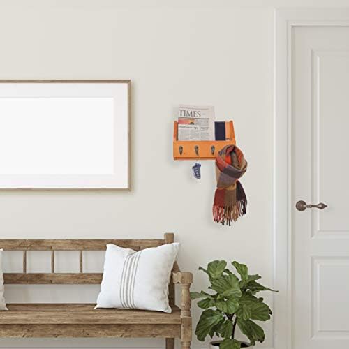 Wall Mounted Key and Mail Holder with 4 Hooks. Made of Solid Wood. Use as Key Rack, Entryway or Mudroom Organizer, Mail Sorter, Magazine Holder, Bill Sorter, Rustic Home Décor (Oak) - Image 3
