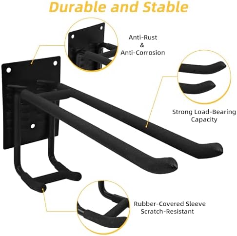6 Pack Garage Hooks Heavy Duty Steel Garage Storage Hooks Two-Tire Wall Hooks for Organizing Tools Ladders Tires Bikes Garden - Image 3