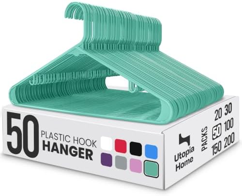 Utopia Home Plastic Hangers 50 Pack – Built-in Strap Hooks Aqua | Space saving | Durable & strong | Closet organizer | Clothes hangers | Ideal for shirts, pants, skirts & coats by UTOPIAHOME