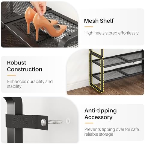 Expandable Metal Shoe Rack for Closet, Entryway & Garage, 6-Tier, Black | Adjustable Height for Boots, Stackable Design, Dense Mesh Shelves for Heels, Fits Small Spaces, Apartments and Rentals - Image 5