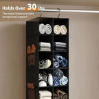 Hanging Shoe Organizer for Closet - 20 Extended Sections Closet Shoe Storage Rack with 8 Side Mesh Pockets, Foldable Shelves Holder for Clothes Shoes Shirts Jeans Hats - Image 5