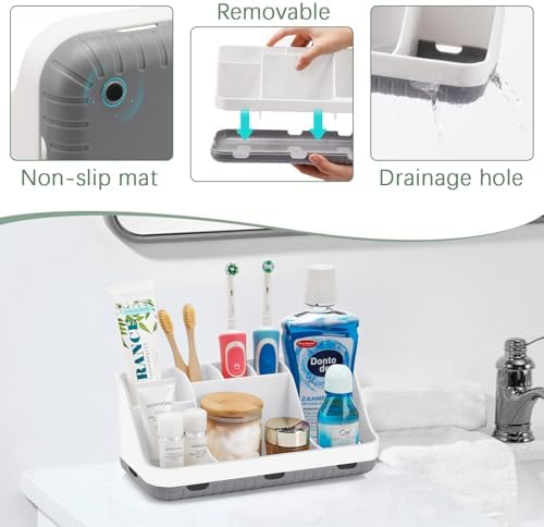 GFWARE Toothbrush Holders for Bathrooms Countertop Organizer - Kids Electric Toothbrush and Toothpaste Holder Detachable 7 Slots Tooth Brush Organization Bathroom Accessories Storage Vanity, White - Image 3