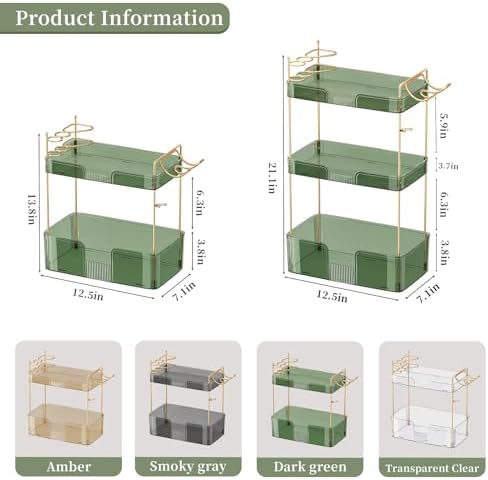 YCIA&DONE Bathroom Counter Organizer, Large Makeup Organizer Countertop, Shelf Storage, Vanity Tray, Easily Assemble for Bathroom Organizers and Storage, Undersink, Cabinet, 3 Tiers Green - Image 4