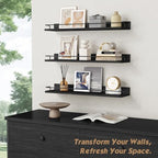 Forbena 24 Inch Wall Shelves for Bedroom 3-Pack, Black Floating Shelves with Rail, Vintage Large Floating Book Shelves for Bathroom Kitchen Living Room Office Decor Kids Room Legos Display (Black) - Image 5