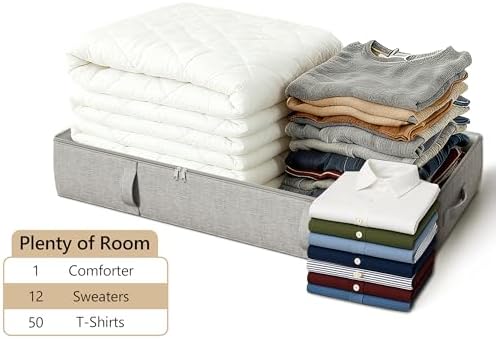 2-Pack Under Bed Storage Containers, 8 Inches Tall Clothes Storage, Gray | Large Capacity Collapsible Underbed Organizer with Sturdy Sidewalls/Bottom, Cotton Linen Bins, For Seasonal Clothes & Bedding - Image 7