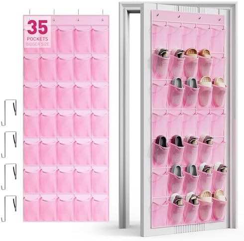 WVM Over the Door Shoe Organizer with 35 Breathable Mesh Pockets, Hanging Shoe Organizer for Door with 4 Metal Hooks, Large Capacity Closet Storage for Shoes, Accessories by WVM