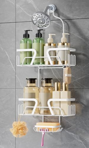 DAOYA White Shower Organizer Hanging - 2 Over The Shower Head Caddies + Soap Dish, Stainless Steel Rust-Free Bath Organizer by DAOYA