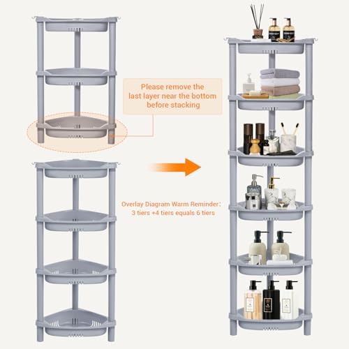 ELYKEN Corner Shower Caddy Standing, 3 Tier Plastic Shower Organizer, Grey - Image 5