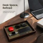 Wooden Valet Tray, 12X8 Inch Desk Organizer with Leather Base, Entryway Bedside Dump Holder for Wallets, Keys, Watches, Jewelry & Sunglasses (Green) - Image 6
