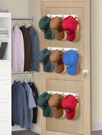 KIMBORA 4 Packs Hat Rack for Wall, Hat Organizer for Baseball Caps Holds 36 pcs, 3 Mounting Options Cap Hook Hanger, Strong Snapback Holder Storage Display for Door, Room, Closet (White) - Image 6