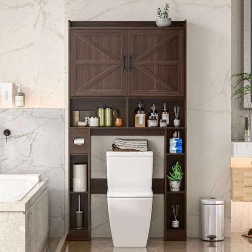 Vabches Over The Toilet Storage Cabinet with Barn Doors, Espresso - Image 7
