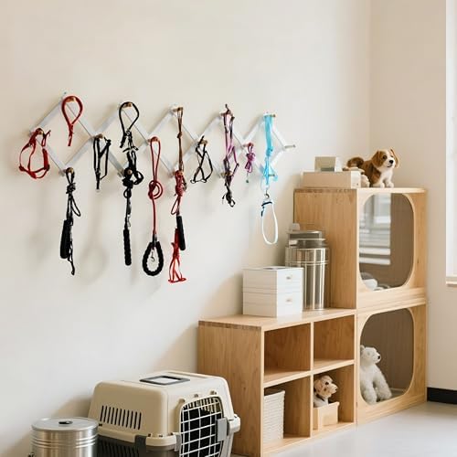 SKOLOO Accordion Wall Hanger with 16 Hooks, Modern Expandable Coat Rack Hat Rack for Wall, Solid Wooden, Natural on White - Image 4