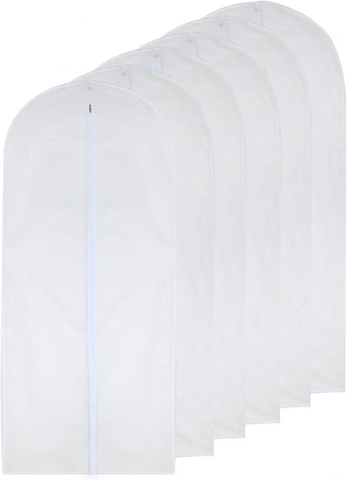 Dress Bags for Hanging Clothes 24'' x 54'' Long Dress Hanging Garment Bag White Breathable Garment Bags for Hanging Clothes Full Zipper Dust Cover for Storage Closet Pack of 6 by HomeClean