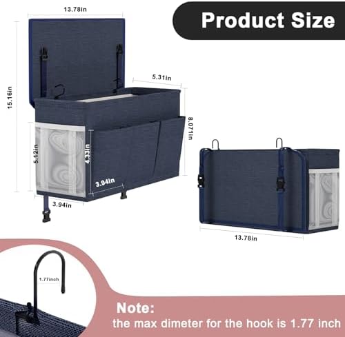 Bedside Caddy Storage Organizer for Bed Rails, Bed Caddy with 6 Pockets - Image 2