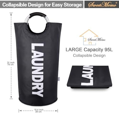 Large Laundry Basket, Laundry Hamper Bag with Handles, 95L, Black - Image 5