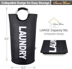Large Laundry Basket, Laundry Hamper Bag with Handles, 95L, Black - Image 5