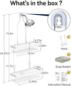 YASONIC Never Rust Shower Caddy Hanging, Aluminum Shower Racks for Inside Shower, 2-Tier Shower Organizer Hanging Over Shower Head with Hooks and Soap Holder, White - Image 2