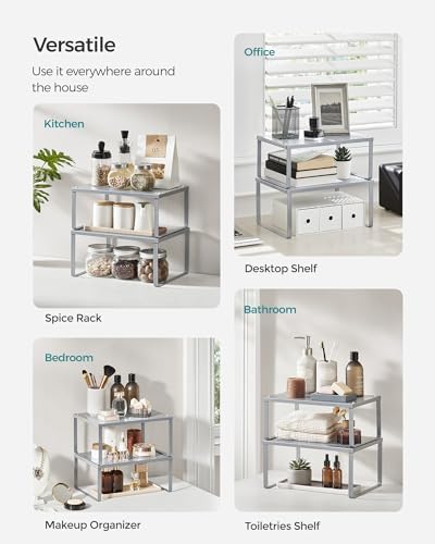 SONGMICS Set of 2 Metal Spice Racks, Stackable Expandable Shelf Risers - Image 6