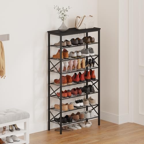 YATINEY 8 Tier Shoe Rack, Large Capacity Shoe Storage Organizer Holds 32 Pairs, Sturdy and Stable, for Entryway, Hallway, Closet, Dorm Room, Black SS08BB - Image 2