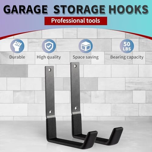 Heavy Duty Steel Hooks - Wall Mount Utility Hooks for Garage & Garden, Hose Hanger & U Hooks (4, Large) - Image 4