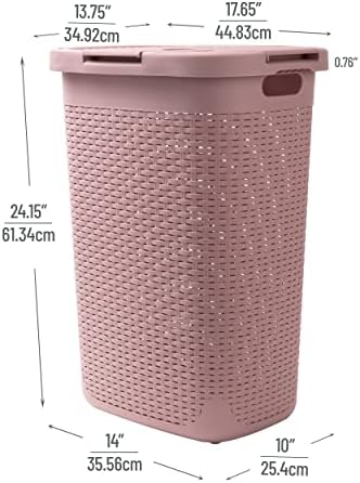 Mind Reader Slim Laundry Hamper with Lid, 60L Tall Clothes Basket, Narrow Tapered Design for Bathrooms, Closets and Laundry Rooms, Plastic, 2 Pack, Pink - Image 3