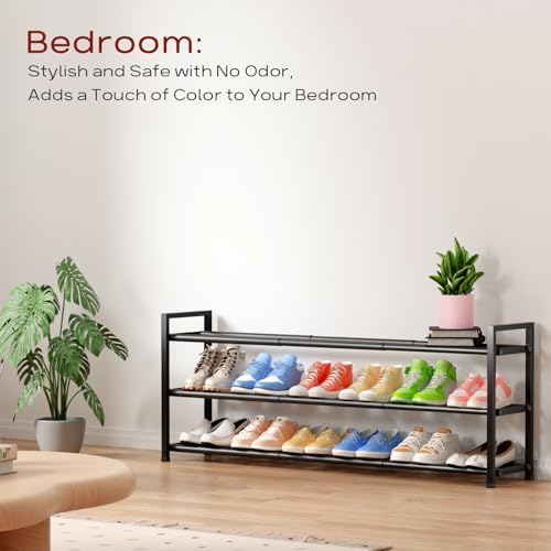 Bumusty 3 Tier Long Expandable Shoe Rack for Closet, Black - Image 6
