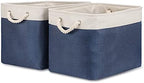 Bidtakay Fabric Storage Baskets with Handles for Organizing 16" x 11.8" x 11.8" Navy Blue Baskets [2-Pack] Shelf Baskets Large Canvas Collapsible Bins for Closet (White&Blue) by BidtakayBaskets