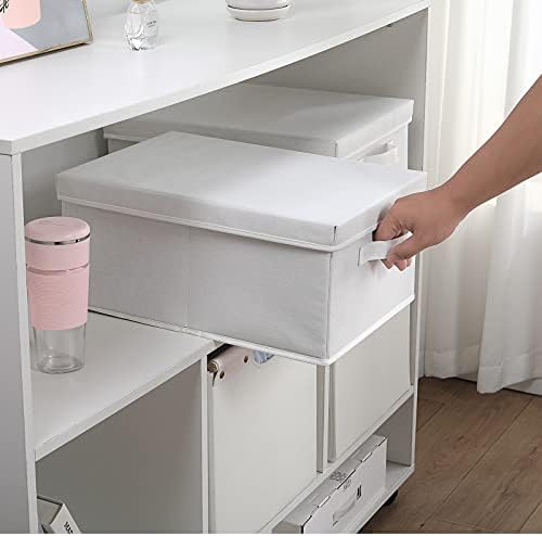 HOONEX Storage Bins with Lids for Organizing, Pack of 2, Storage Boxes with 2 Carrying Handles and Sturdy Heavy Cardboard, 16.5" L x 11.8" W x 7.5" H for Shoes, Books, Clothes, Nursery, White - Image 4