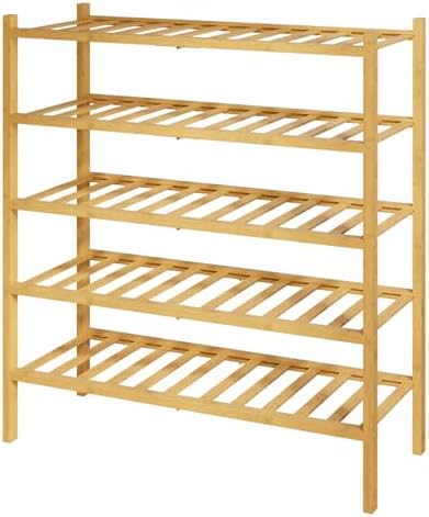 Kitsure Bamboo Wooden Shoe Rack for Closet, 26.8" Wide - 5 Tiers, Natural by Kitsure