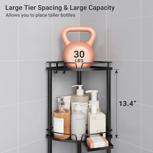 ELYKEN Corner Shower Caddy Standing, 3 Tier Metal Shower Organizer, Black - Image 3