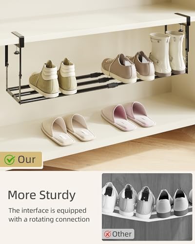 2 Pack Expandable Shoe Rack Organizer for Cabinet, Adjustable Hanging Under Shelf Storage, Sturdy Round Tube Design, Space Saving Shoe Shelf for Closet, Entryway, Laundry Room, Black - Image 3