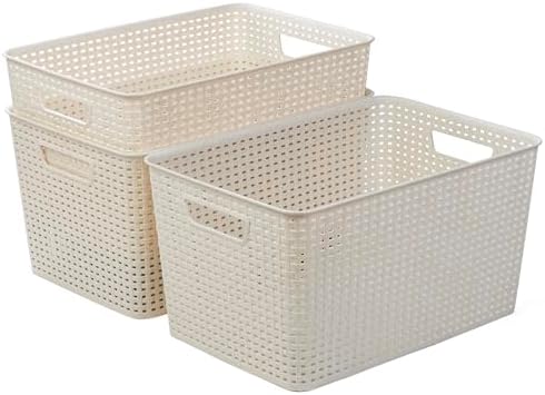 BINO | Plastic Storage Baskets, 22 Liter - 3 Pack, Natural | THE WOVEN COLLECTION | Storage Basket for Shelves | Woven Storage Baskets for Organizing Bins | Pantry Shelf Organizer | Container Bin - Image 5