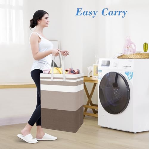 BlissTotes 3-Pack Laundry Basket, Collapsible Laundry Hamper, Khaki, 88L - Image 5