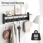 Optish Coat Rack Wall Mount with Shelf, 24 Inch Coat Hanger Walls Mounted, Hat Rack for Walls, Shelf with 5 Coat Hooks, Wall Hanger for Entryway (Black) - Image 2