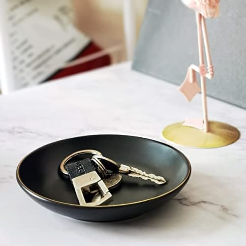 HANKOR 4.75" Ceramic Jewelry Tray, Small Ring Dish Holder Trinket Tray, Catch All Trays for Ring Earring Necklace Key, Christmas Gifts for Women Girls, Black - Image 2