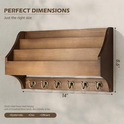 Rebee Vision Mail Organizer Wall Mounted with 3 Mail Slot for Office, Brown - Image 2