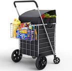 Our Modern Space Shopping Cart w/Waterproof Basket Liner & 360° Swivel Wheels | Foldable Collapsible & Lightweight | Perfect for Groceries Laundry Utility Cart - Silver by OurModernSpace