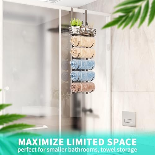 HapiRm Towel Racks for Bathroom Storage - 6 Tier Over The Door & Wall Mount Rolled Towel Storage Organizer Holder with Metal Shelf Basket for Small Bathroom, Camper, Rv - Patented - Image 6