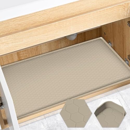 Silicone Under Sink Mat, 28"x19", Waterproof Cabinet Liner, Khaki by FORWOS