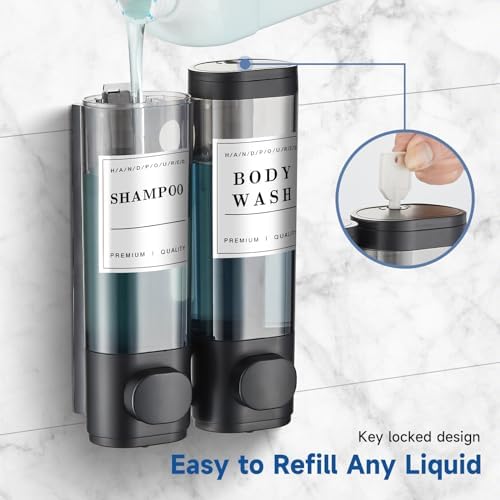 Shampoo and Conditioner Dispenser,Shower Dispenser 2 Chamber No Drill Wall-Mounted Shampoo Dispenser for Shower Wall Mounted Shower Dispenser for Bathroom Hotel,Matte Black1 - Image 6
